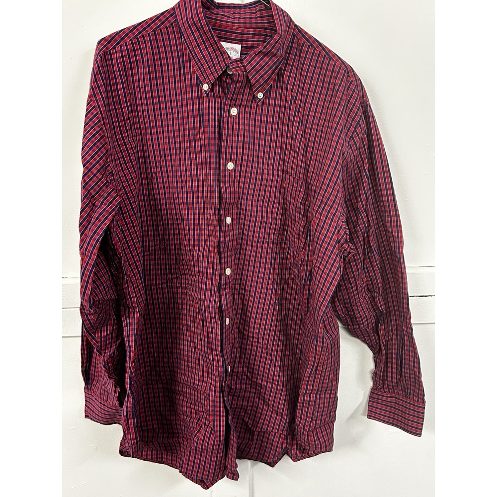 Brooks Brothers Red & Navy Plaid Button-Down Shirt - Men's L - Classiccore